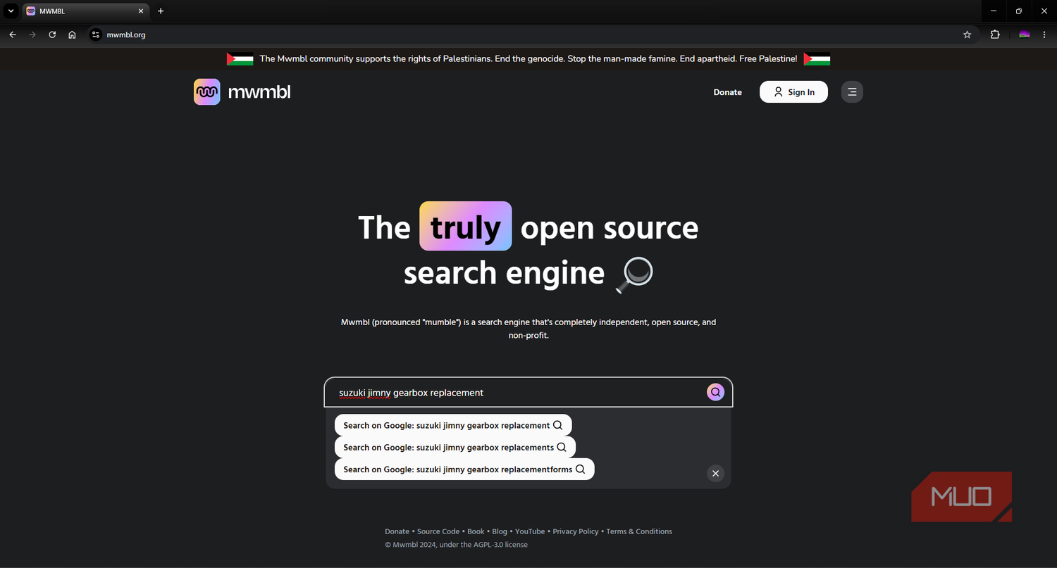 MWMBL search engine with automatic autofill suggestions