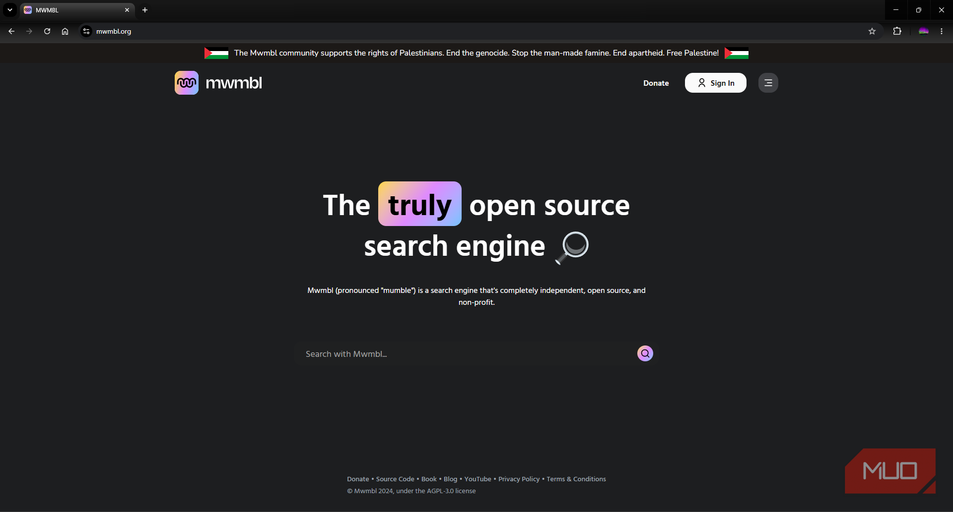 MWMBL search engine landing page