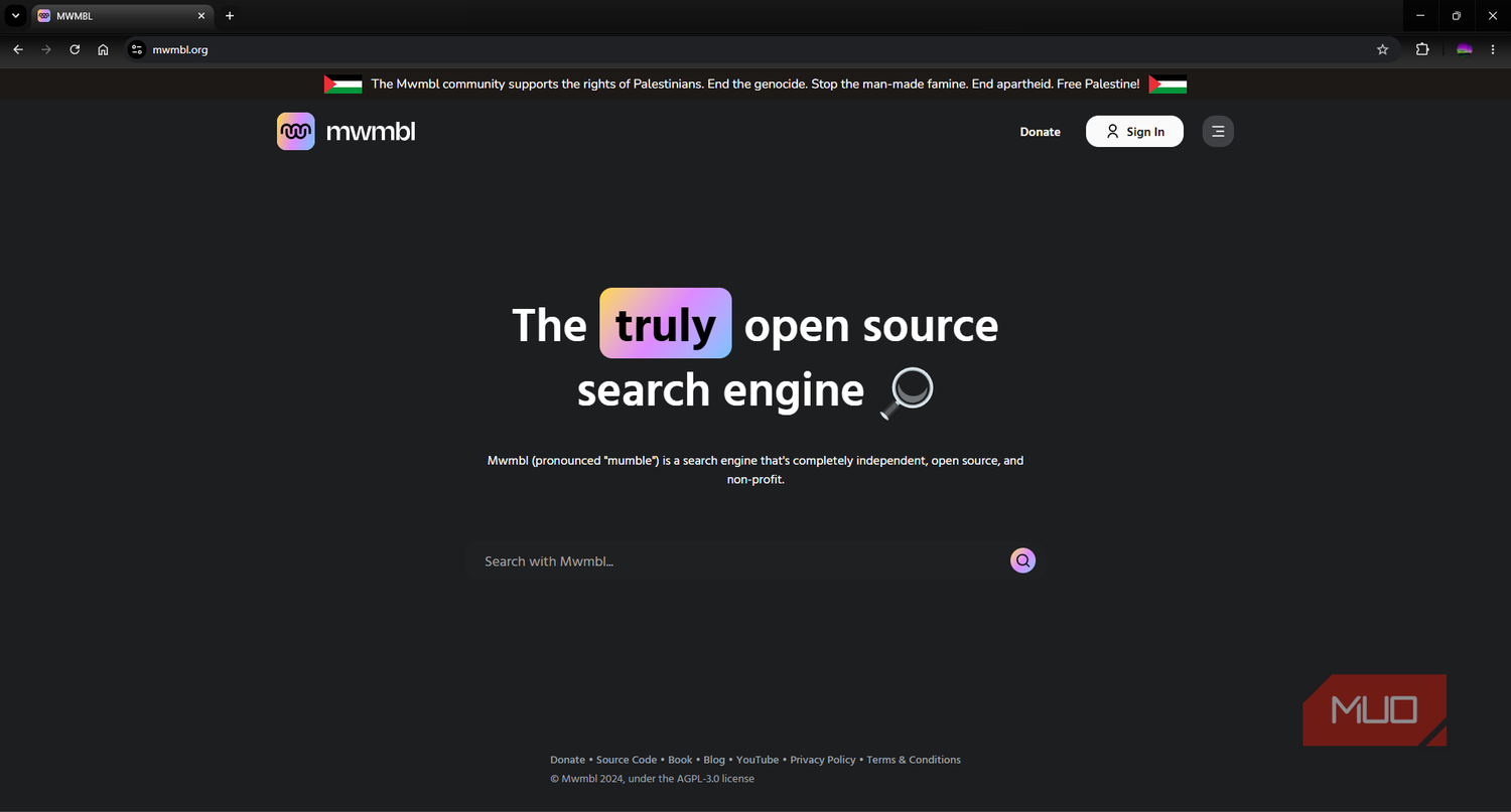 MWMBL search engine landing page