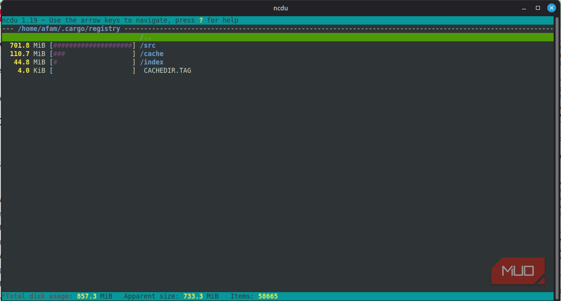 navigating into dirctories with ncdu