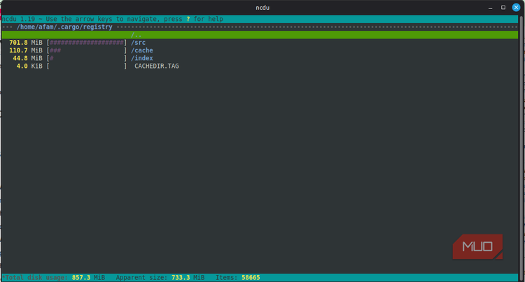 navigating into dirctories with ncdu