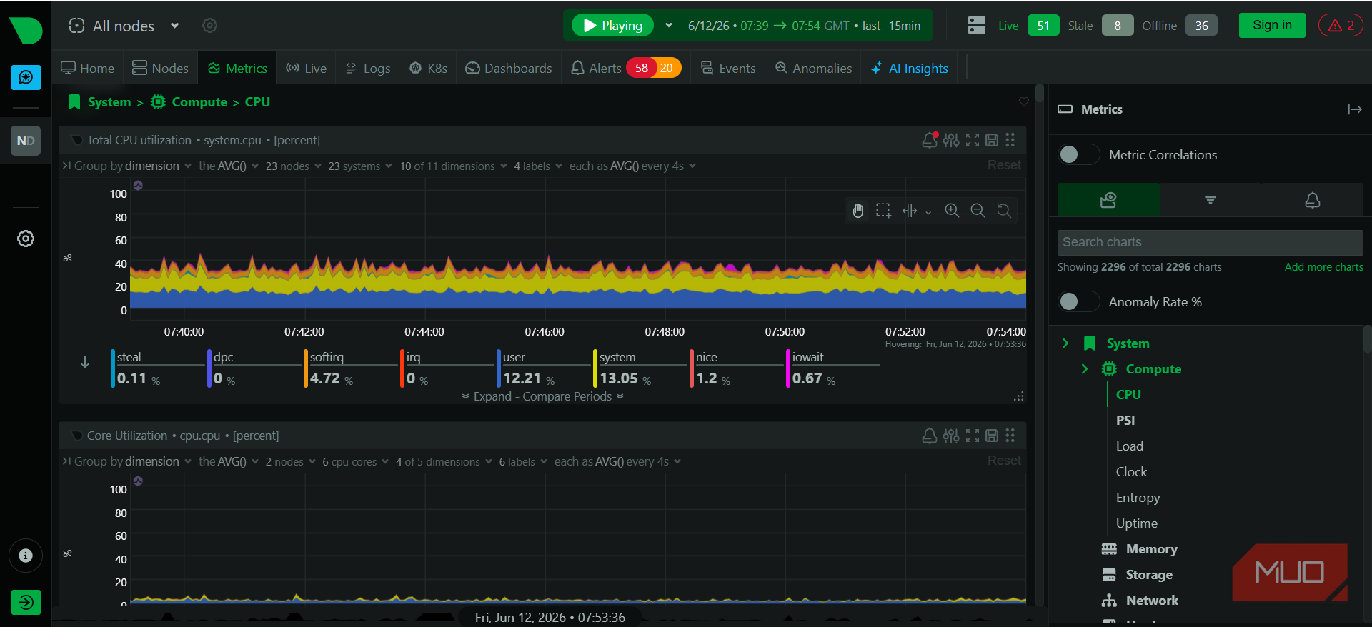 Netdata CPU data
