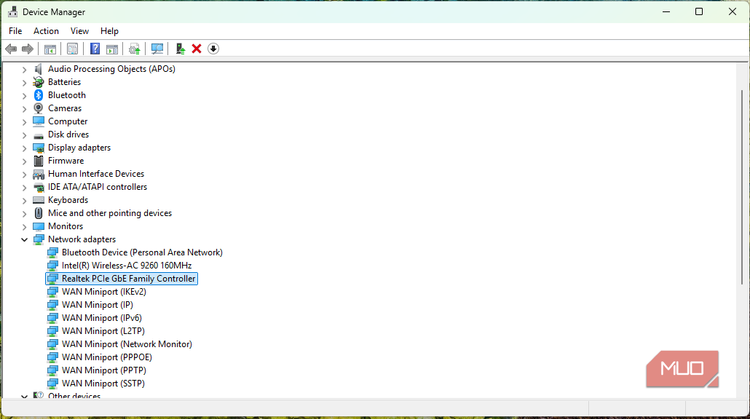 Network Adapters in Device Manager