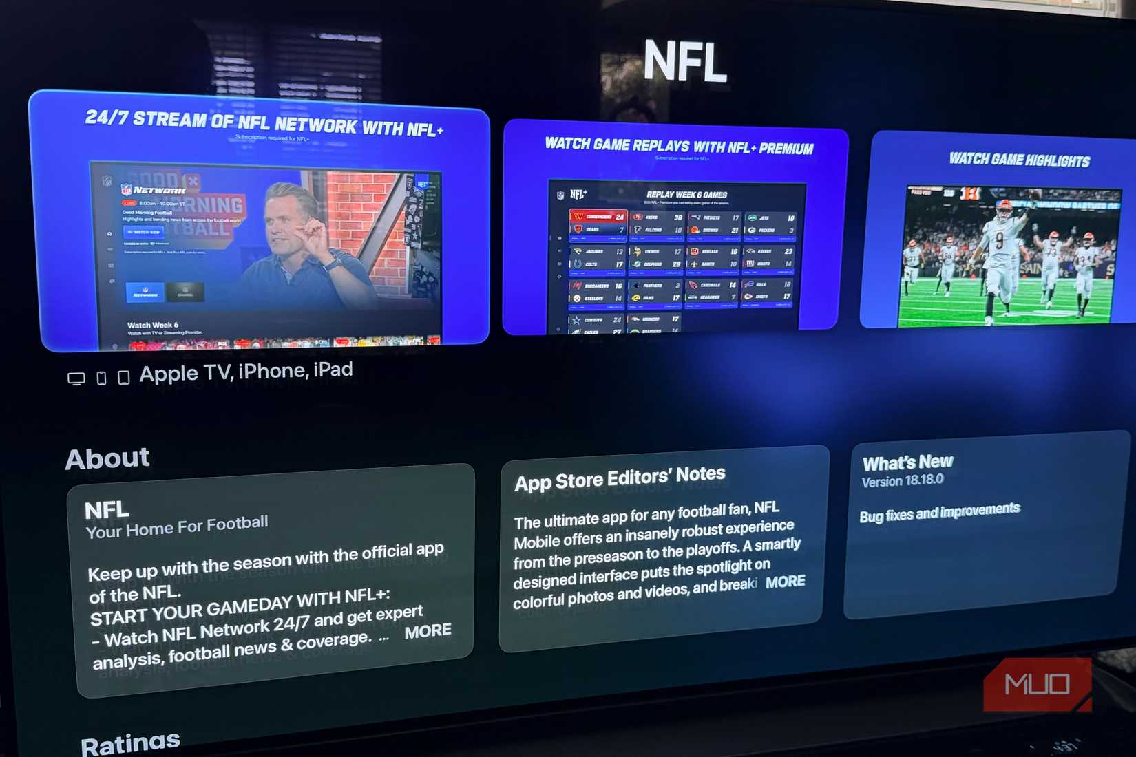NFL app on Apple TV.