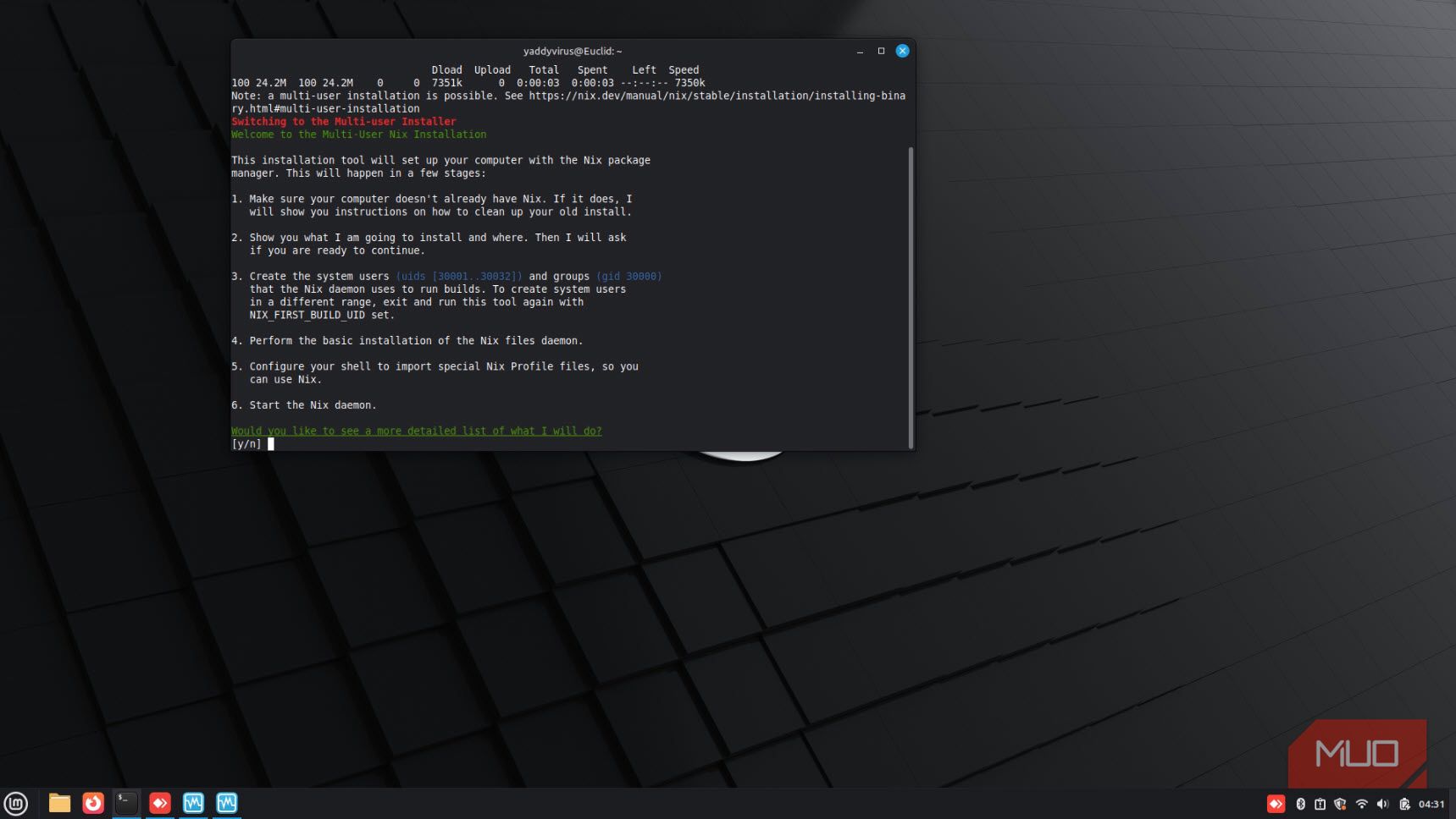 Nix package manager curl command installation.