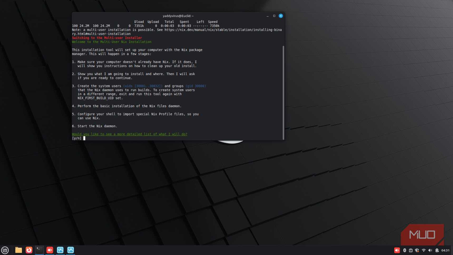 Nix package manager curl command installation.