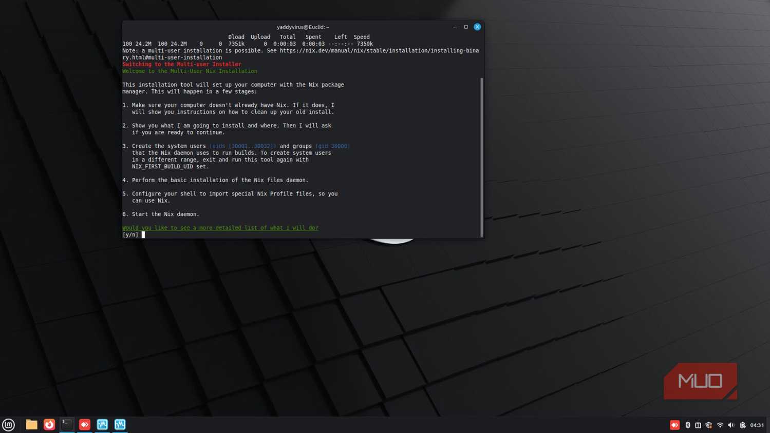 Nix package manager curl command installation.