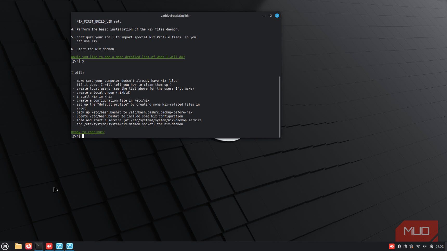 Nix package manager detailed list of installation.