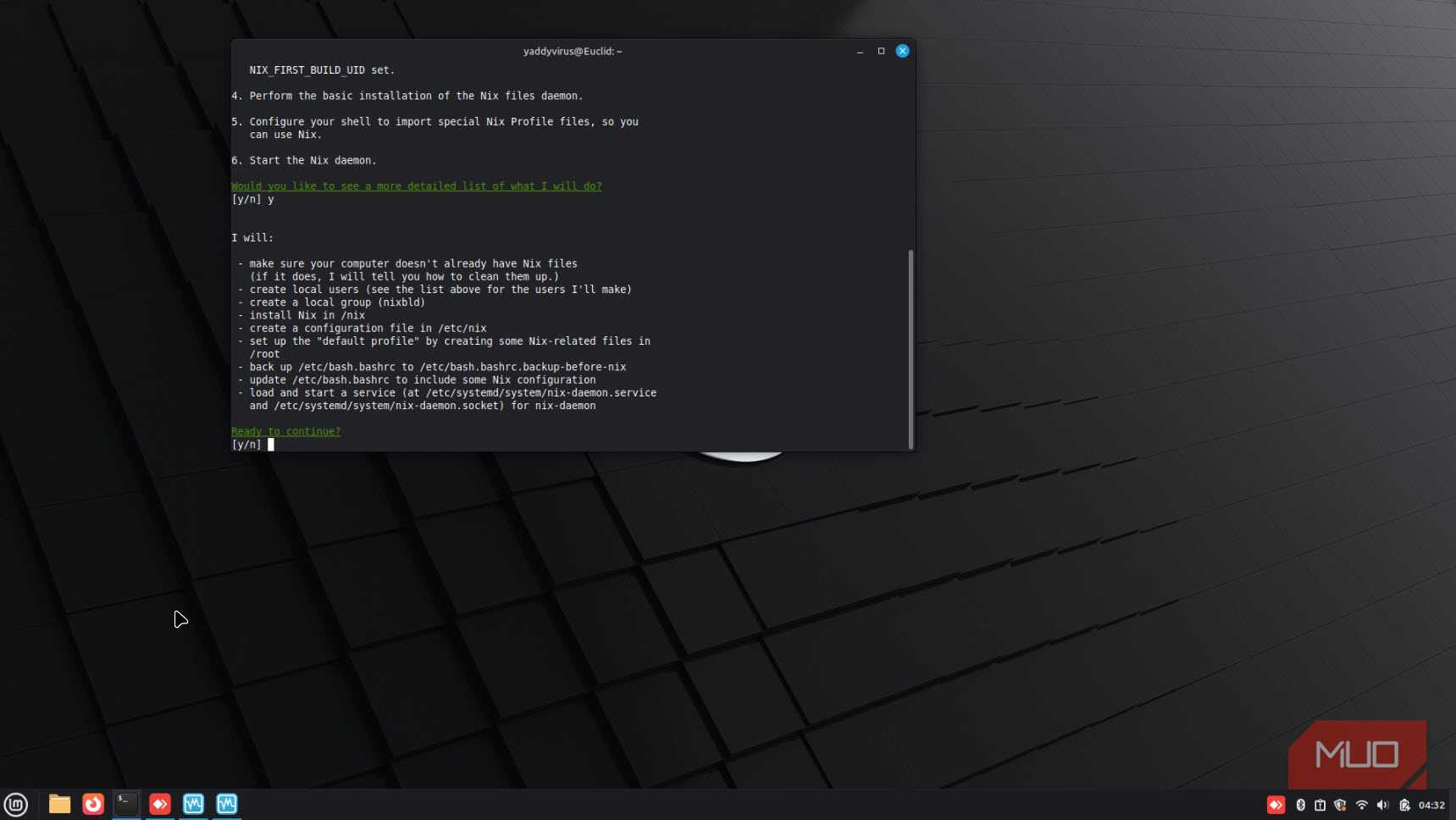 Nix package manager detailed list of installation.