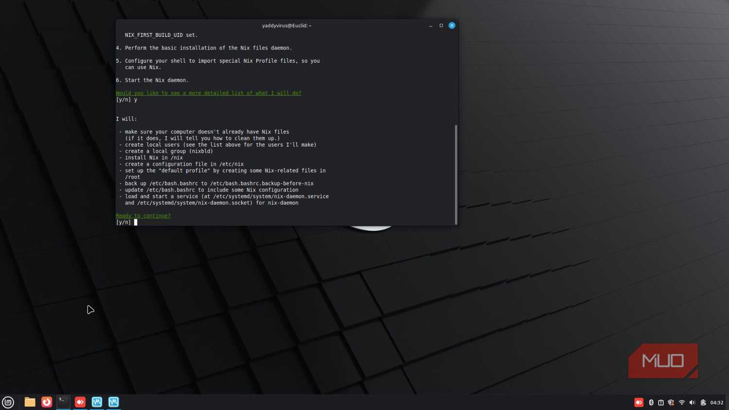 Nix package manager detailed list of installation.