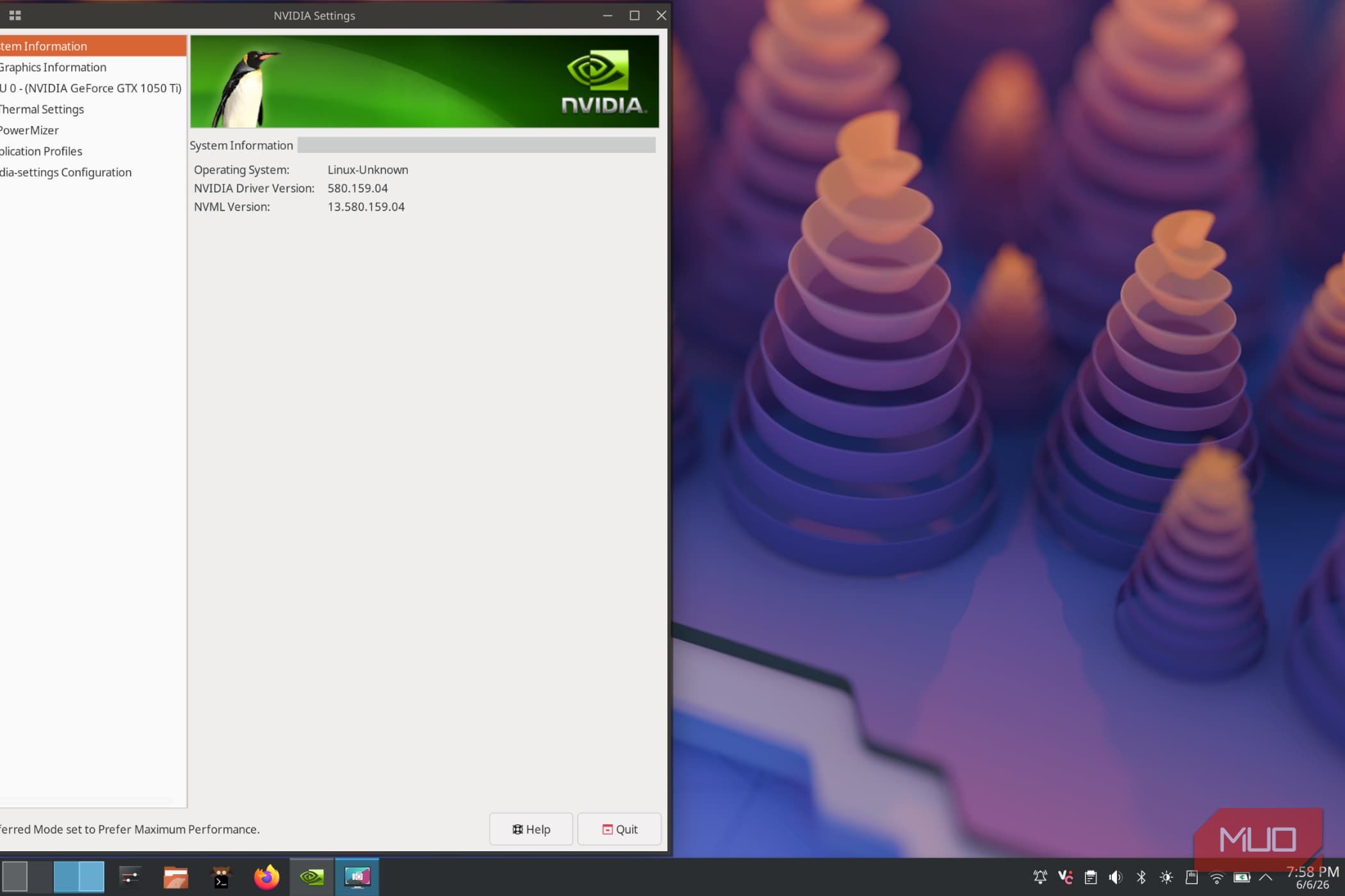 The Nvidia control panel for Linux