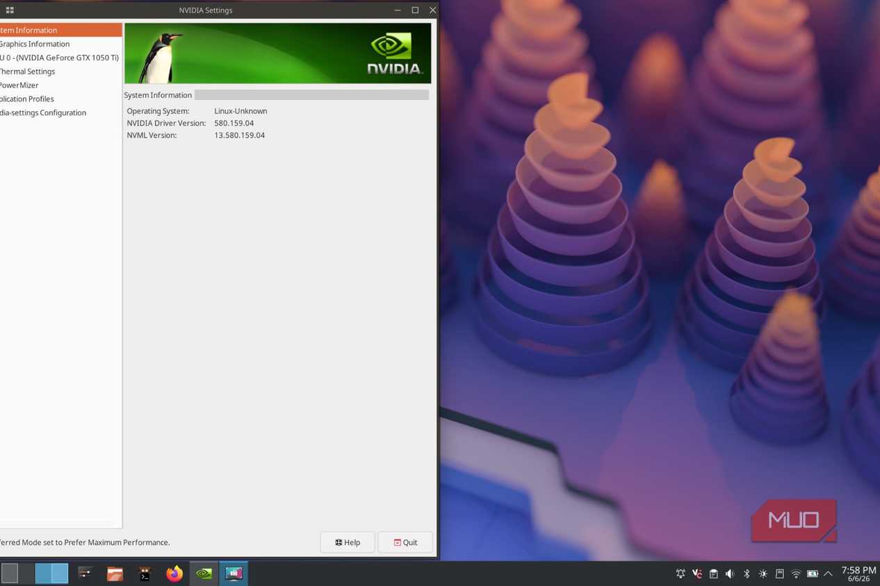 The Nvidia control panel for Linux