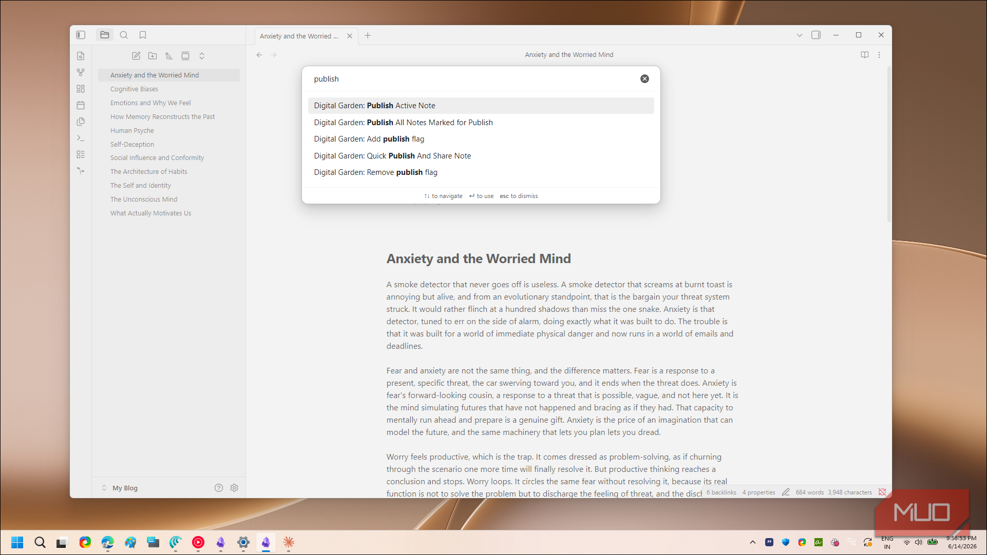 Obsidian Note Anxiety Publish Command Dropdown
