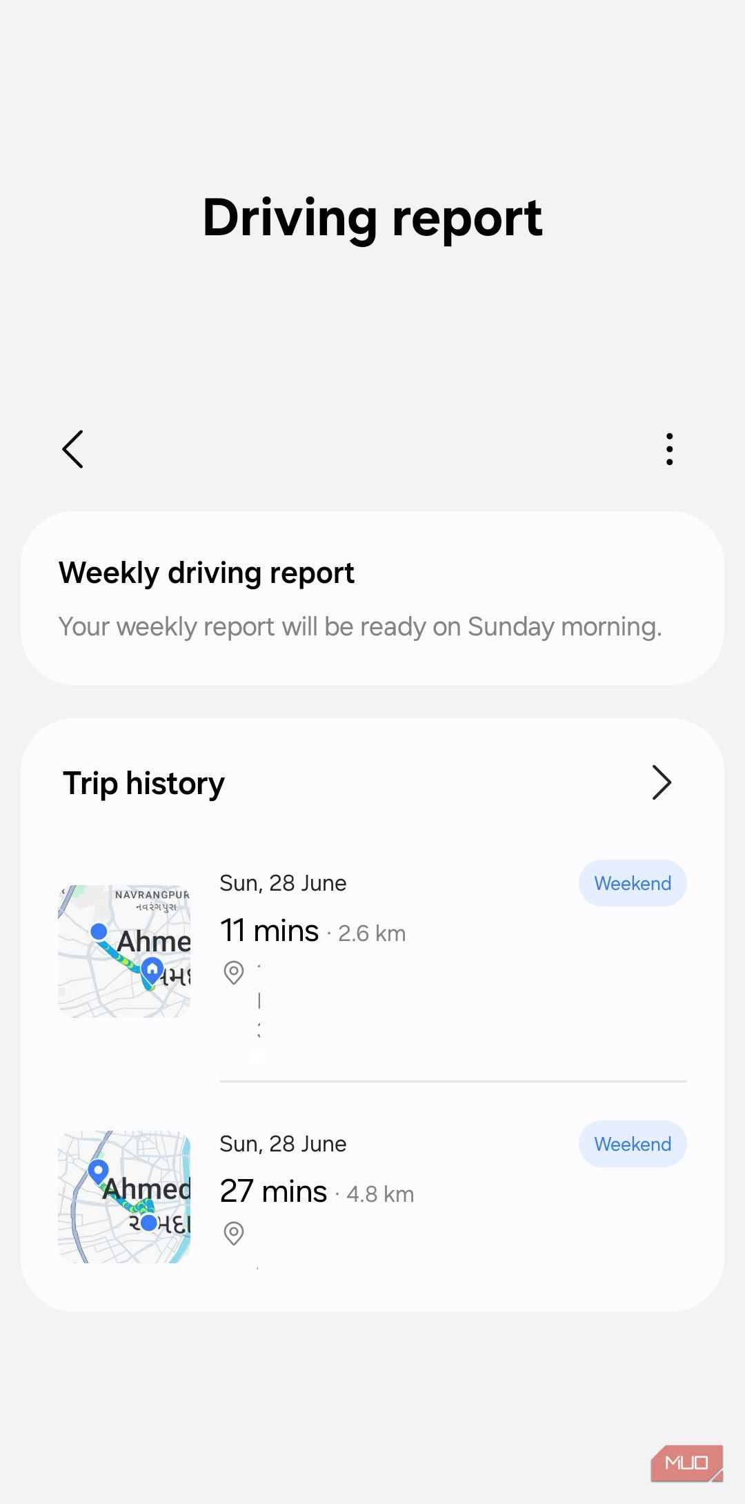 One UI 9 Driving report menu on Samsung phone