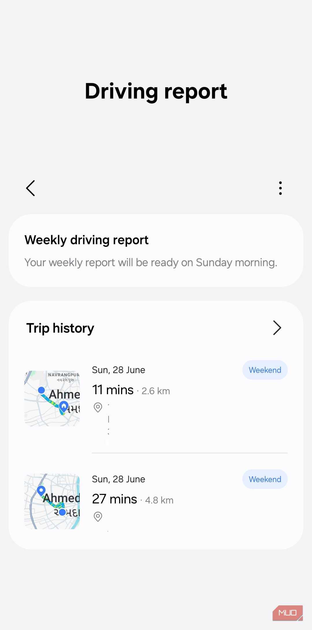 One UI 9 Driving report menu on Samsung phone