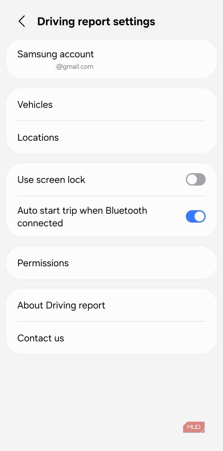 One UI 9 Driving report settings menu on Samsung phone