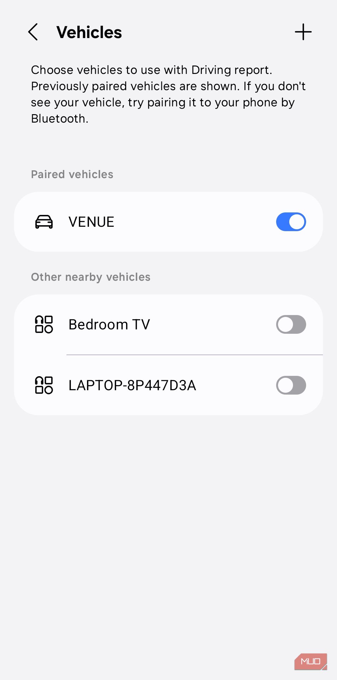 One UI 9 Driving report vehicles menu on Samsung phone