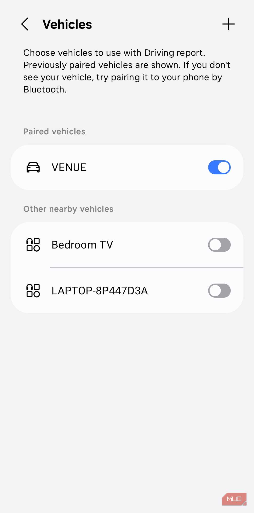 One UI 9 Driving report vehicles menu on Samsung phone