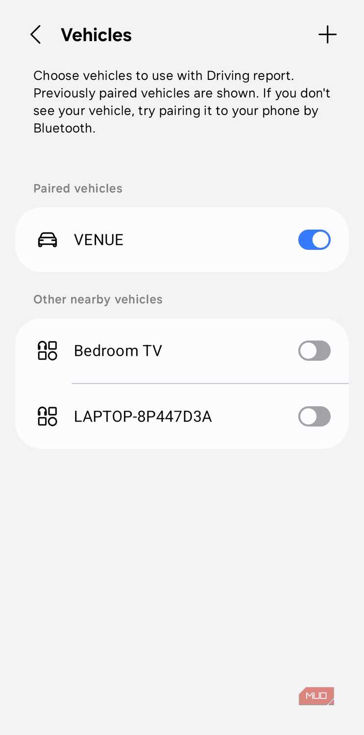 One UI 9 Driving report vehicles menu on Samsung phone
