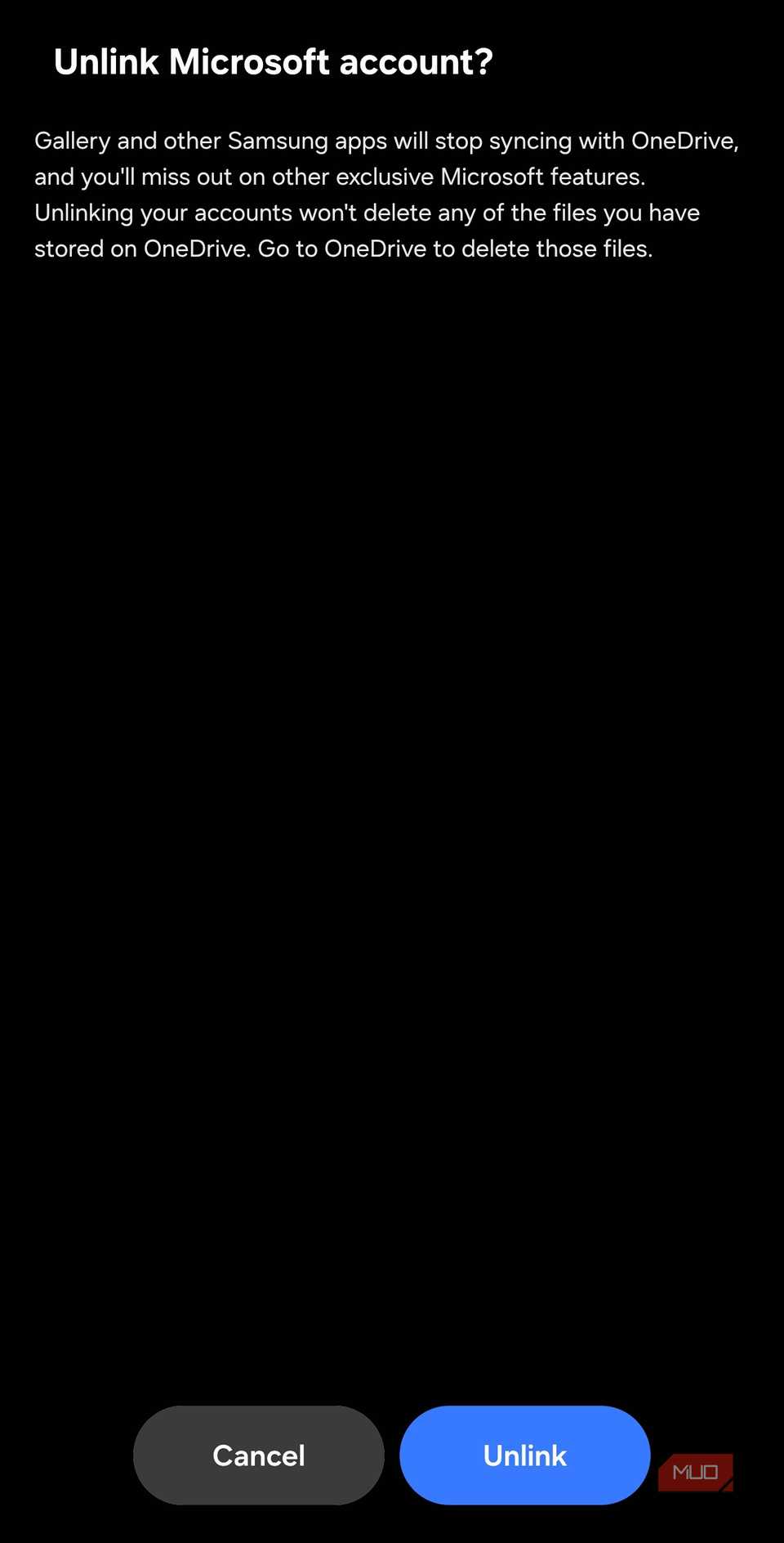 Option in Samsung Settings to unlink Microsoft account from the Gallery