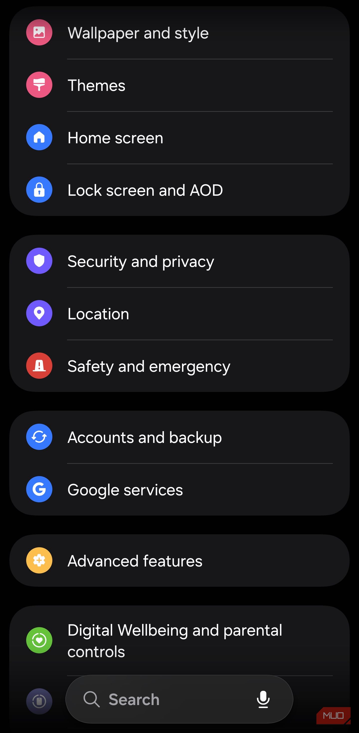 Opening Security and privacy in Samsung Settings