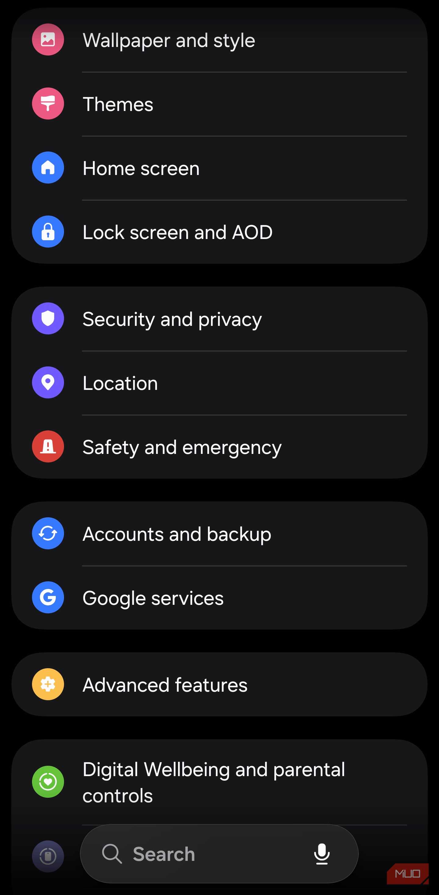 Opening Security and privacy in Samsung Settings