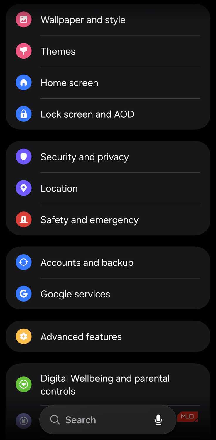 Opening Security and privacy in Samsung Settings