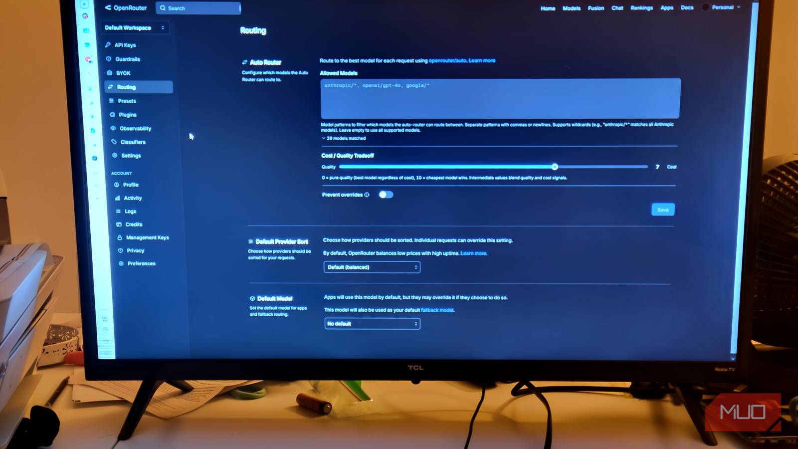 OpenRouter open on a Montior.