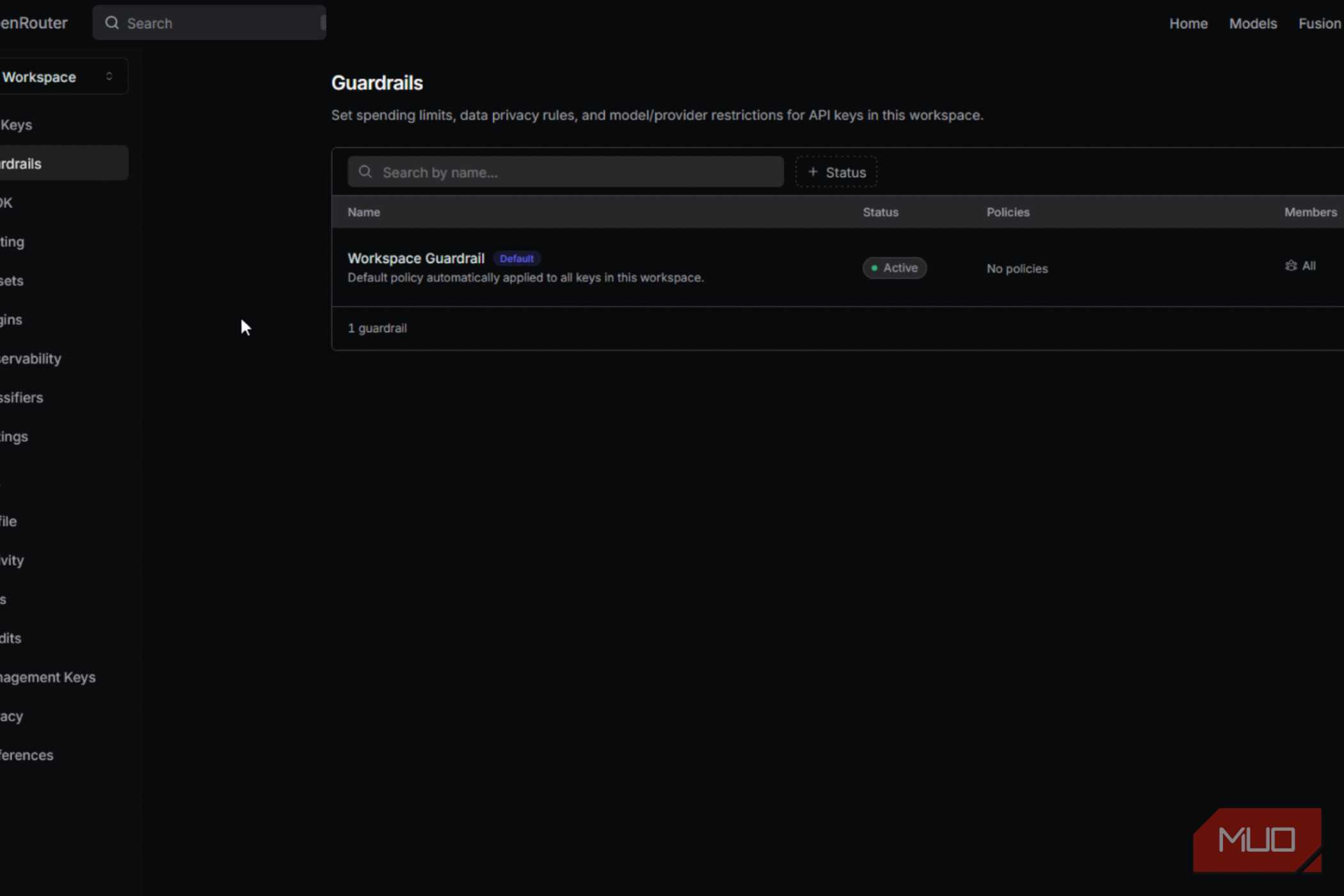 OpenRouterAI showing guardrails.