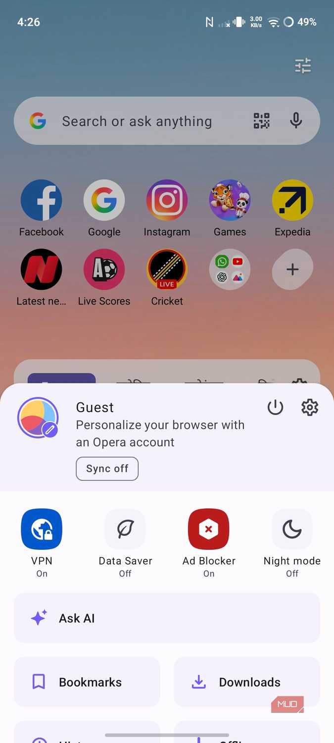 Opera browser features including VPN and ad blocker