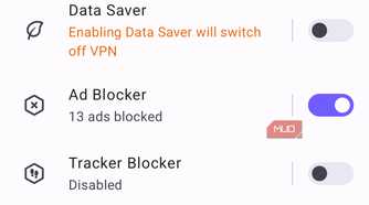 Opera browser settings with ad blocker enabled