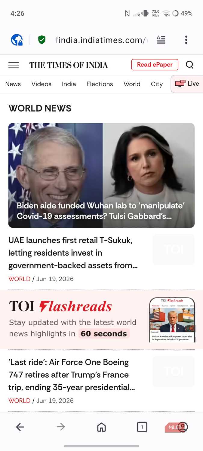 Opera browser showing an ad-free news page