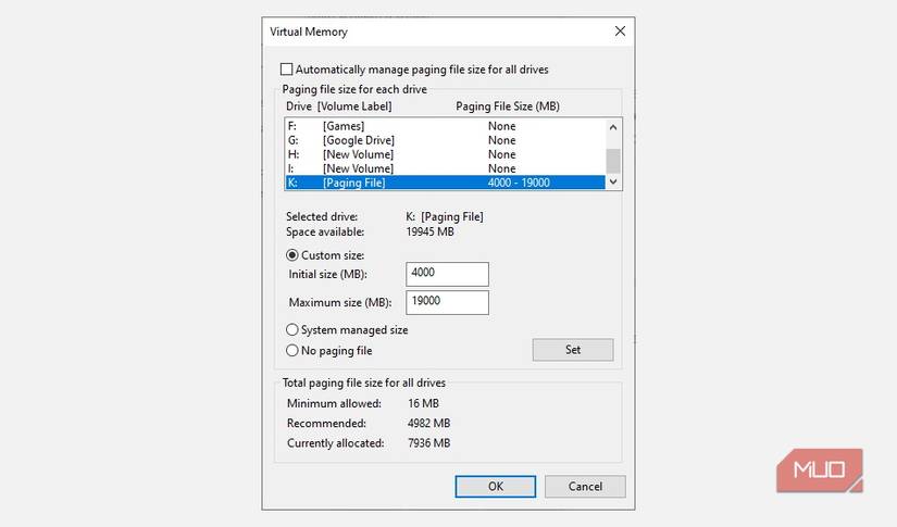paging file set custom value.