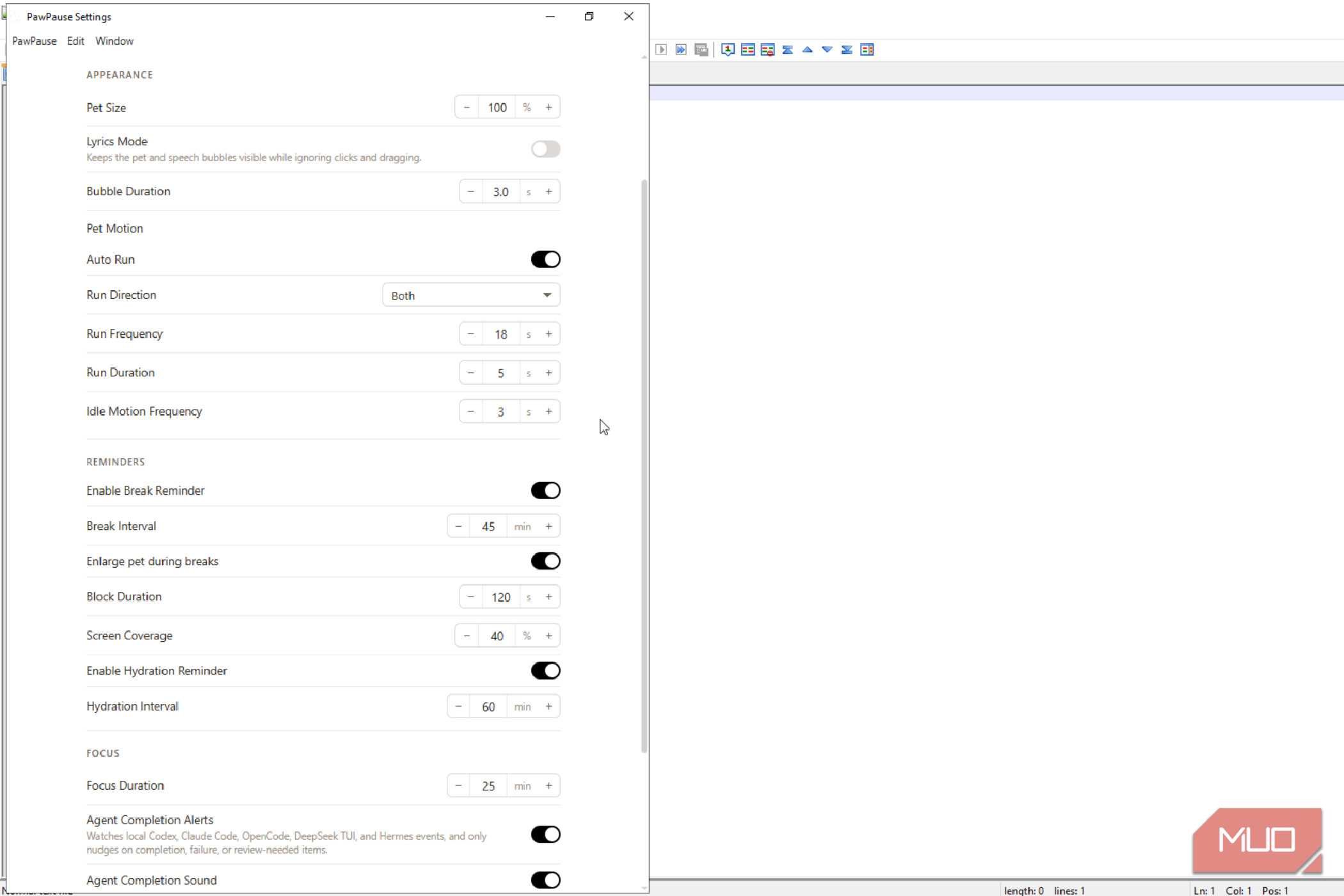 PawPause settings being seen on a monitor.
