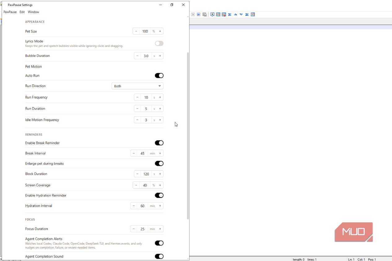 PawPause settings being seen on a monitor.