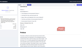 PDF to Markdown tool showing the preview function