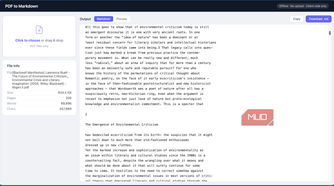 PDF to Markdown tool showing the markdown document