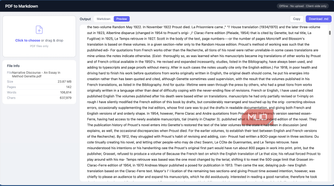 PDF to Markdown tool showing the complex PDF document