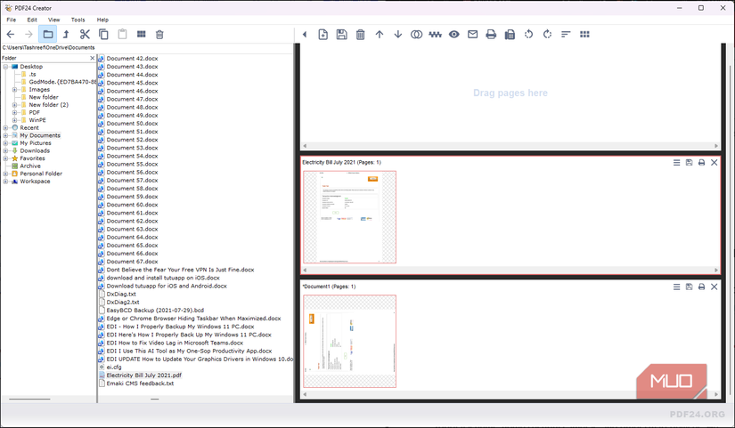 PDF24 Creator desktop app file browser