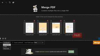 PDF24 Merge PDF method dropdown open