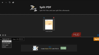 PDF24 Split PDF mode dropdown open