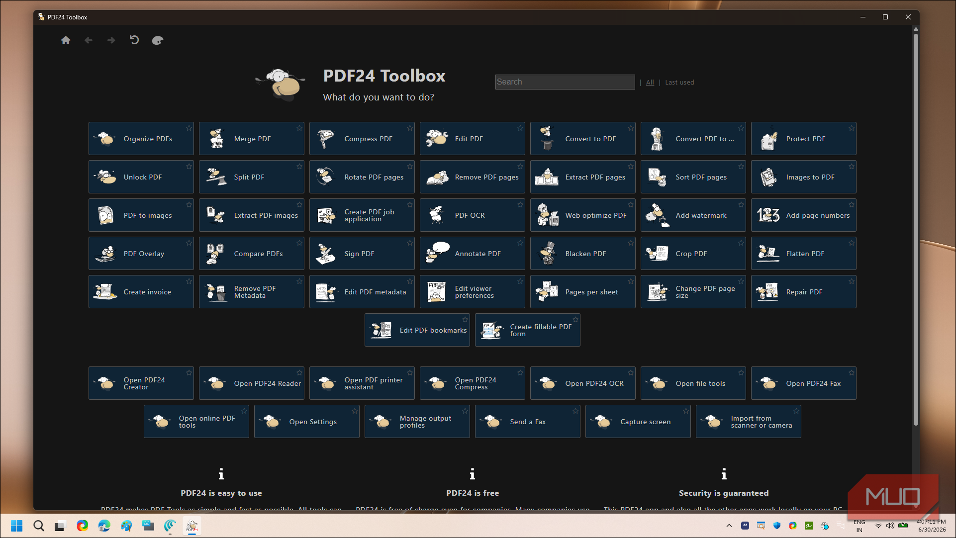 PDF24 Toolbox home all tools overview