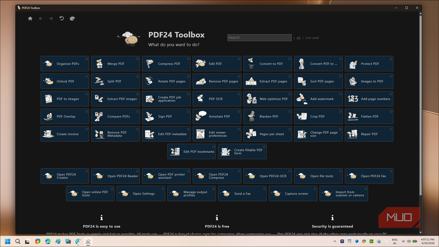 PDF24 Toolbox home all tools overview