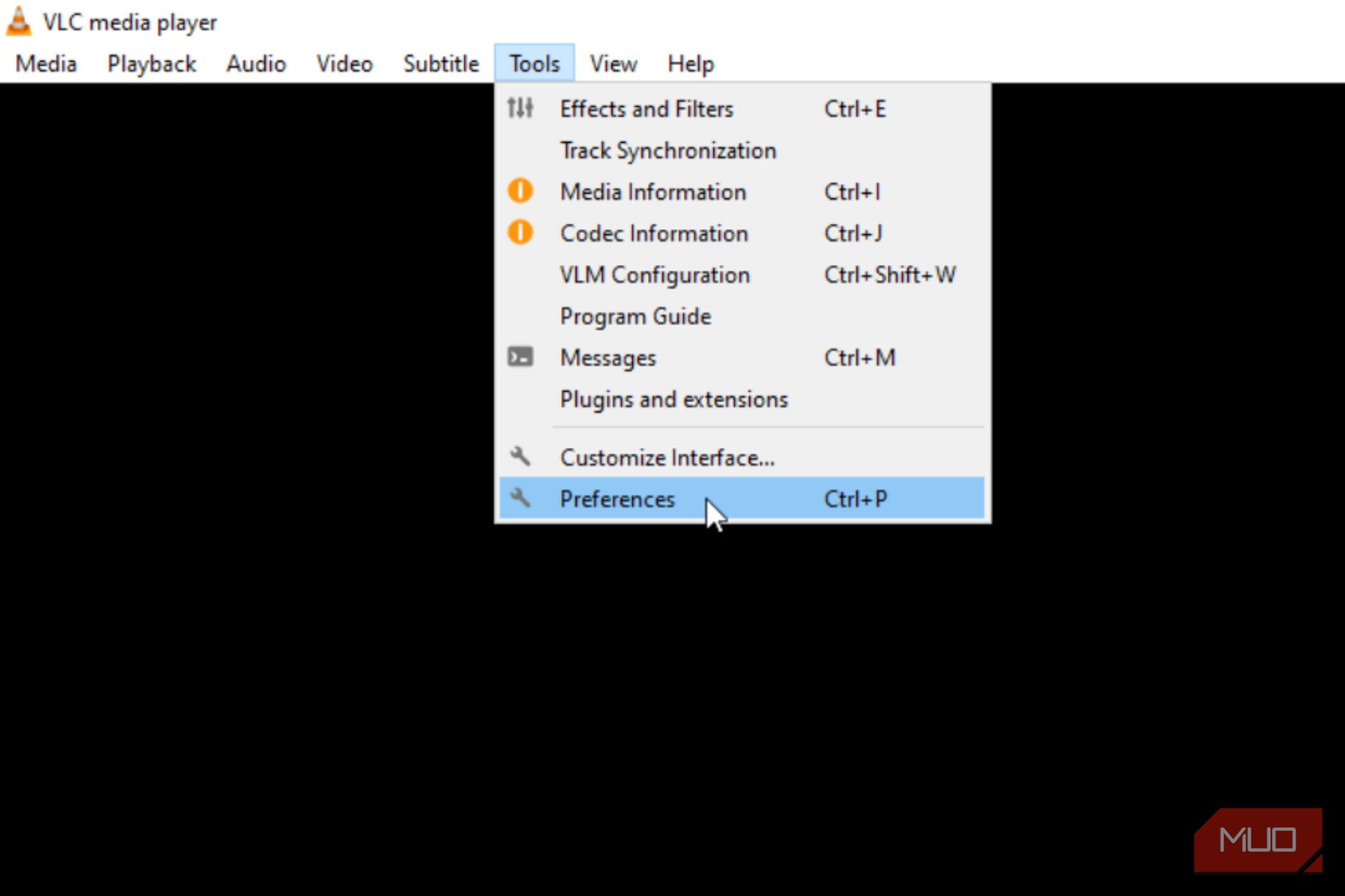 Picking preferences in tools in VLC