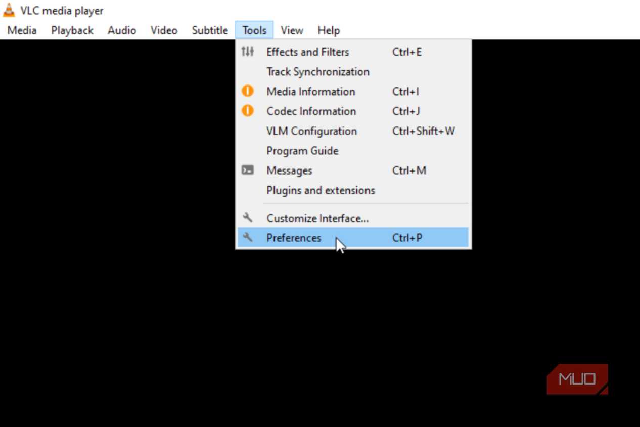 Picking preferences in tools in VLC