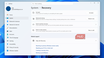 Point-in-time restore feature in Windows 11 Settings app
