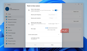 Point-in-time restore feature Windows 11