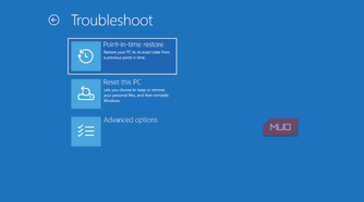 Point in time restore option in Windows recovery menu
