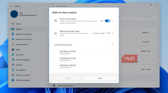 Point-in-time restore Windows 11