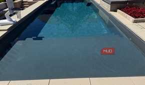 pool with tanning ledge and basketball hoop